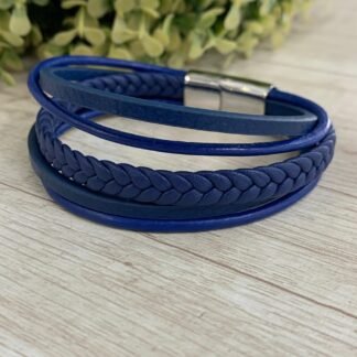 Pulsera cuero azul 5 tiras 18,5 cm