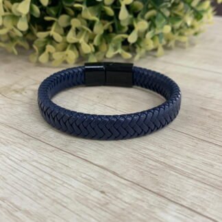 Pulsera cuero azul trenzada 20 cm