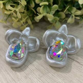 Aros Flor Plata cristal tornasol