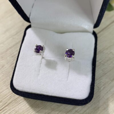 Aros plata punto de luz morado