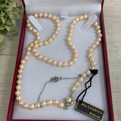 Collar perlas de mallorca 6 mm broche flor acero 60 cm