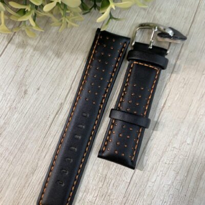 Correa cuero dise?o negro/naranjo 20mm