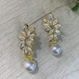 Aros acero dorado novia circones perla