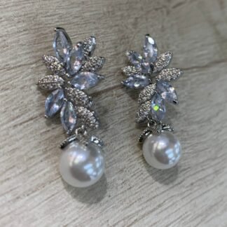 Aros acero plateados novia circones perla