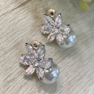 Aros Acero flor circones perla circular