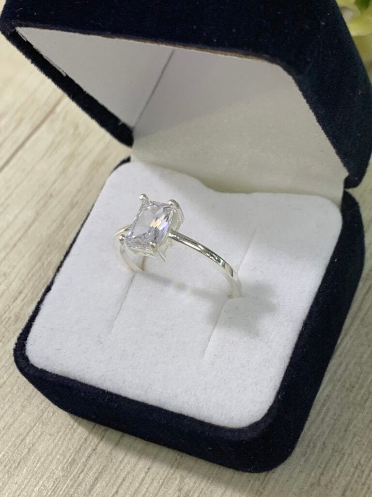 Anillo plata Solitario circ?n rectangular n?15