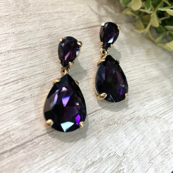 Aros Doble Gota Cristal Morado