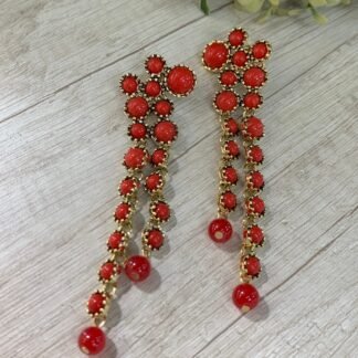 Aros rojos doble cortina esferas en fantas?a fina