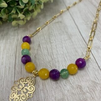 Collar Ba?o en Oro Mandala ?gatas multicolor con Jade