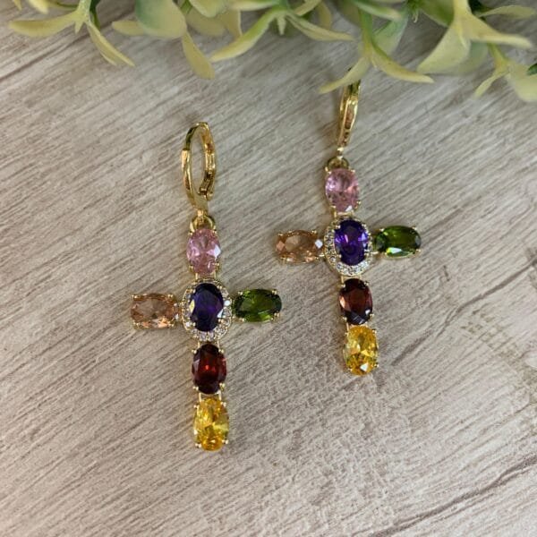 Aros Baño en Oro Cruz multicolor