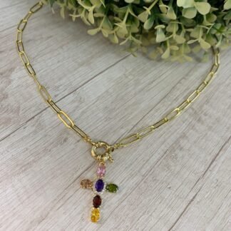 Collar Ba?o en Oro Cruz Multicolor