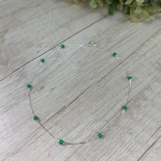 Tobillera Plata Cristales Verde 25cms