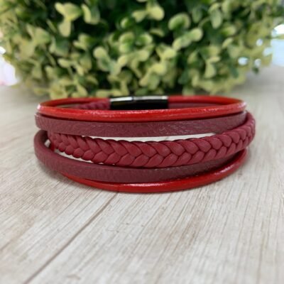 Pulsera Roja Ecocuero 5 tiras