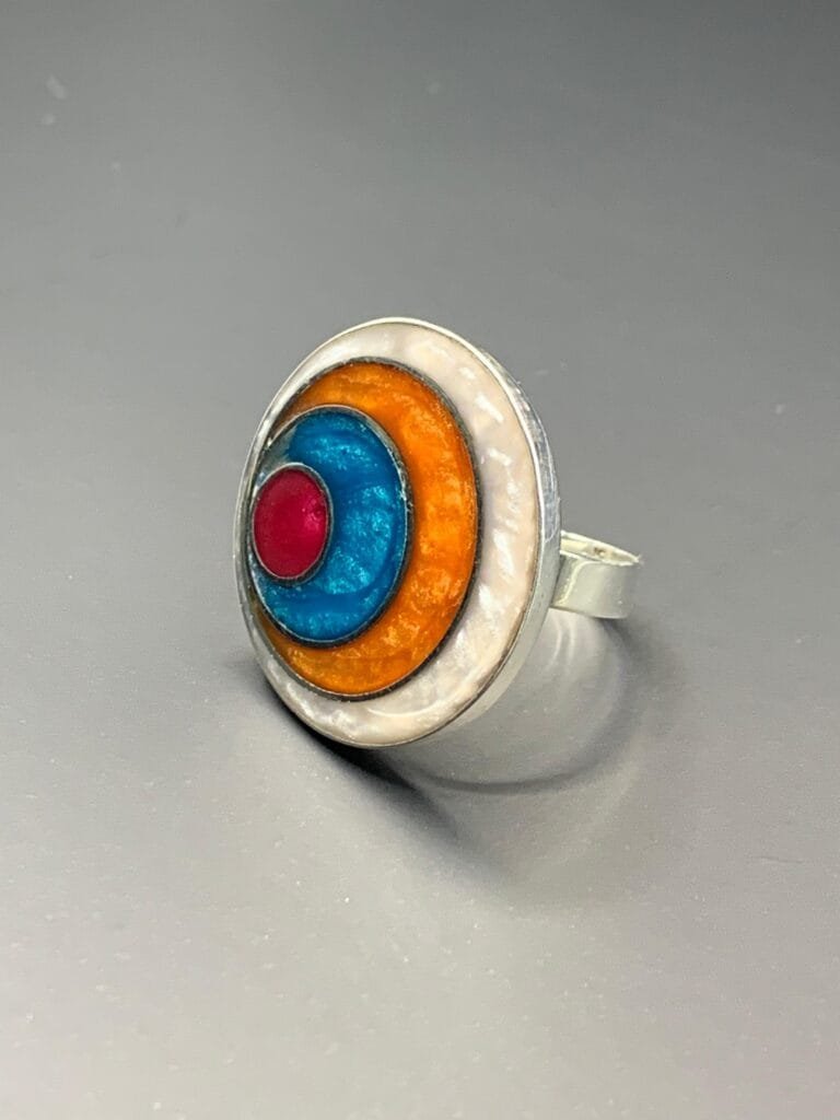 Anillo plata circulo multicolor esmaltado n17
