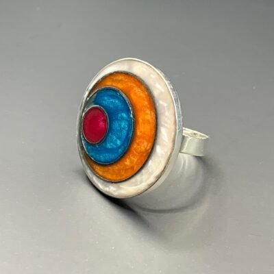 Anillo plata circulo multicolor esmaltado n17