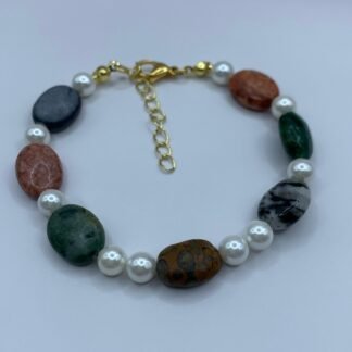 Pulsera ba?o en Oro ?gatas/perla 19-23cms