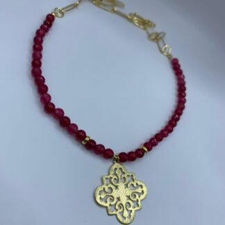 Collar Ba?o en Oro Granate Mandala 66cms