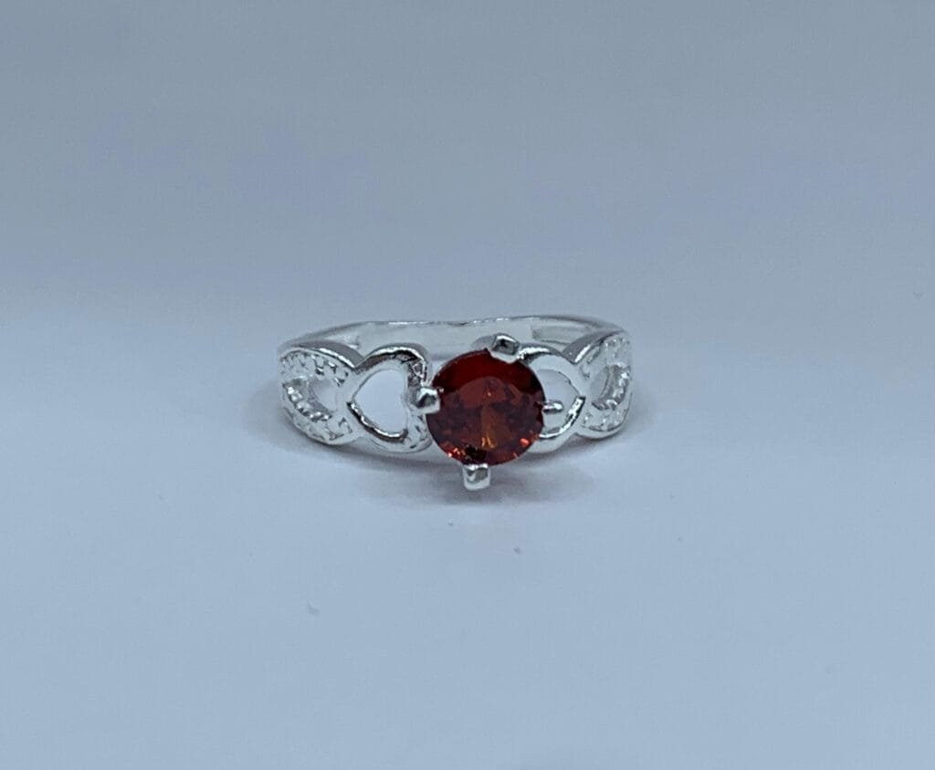 Anillo PlataSolitario Circ?n Rojo n? 11