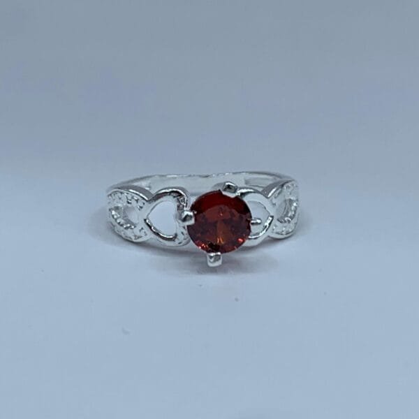 Anillo PlataSolitario Circón Rojo n° 11