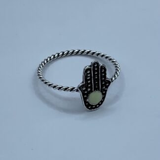 Anillo plata envejecida Mano de Fatima punto mrillo n?15