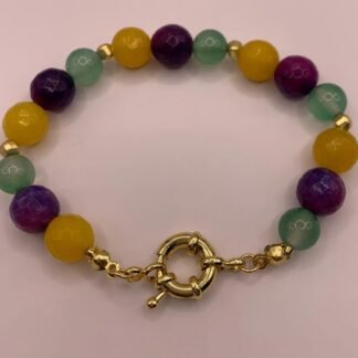 Pulsera Ba?o en Oro ?gatas/jade/hematitas Broche 20cms