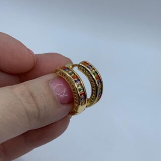 Aros ba?o en oro argolla huggie circon rectangular multicolor