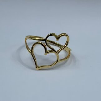 Anillo ba?o en oro doble corazon nro 18
