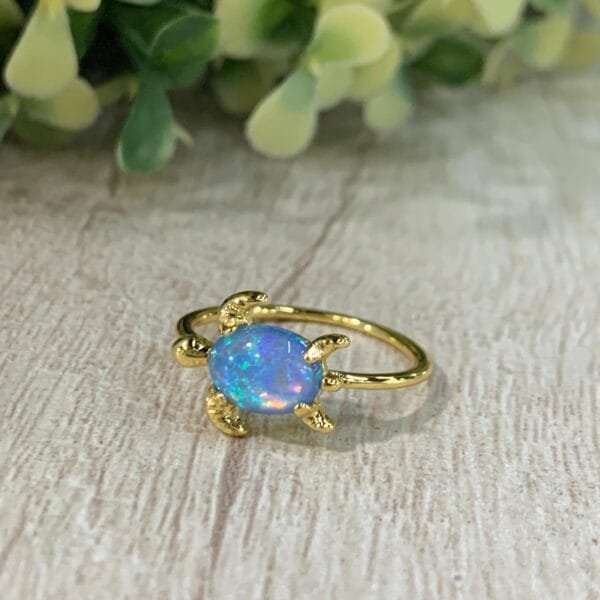 Anillo baño oro Tortuga azul n°11