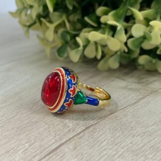 Anillo Ba?o oro Cristal rojo esmaltado n?18