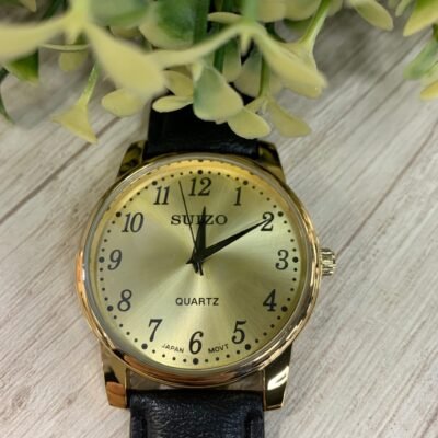 Reloj Suizo caja dorada 40 mm correa cuero negra