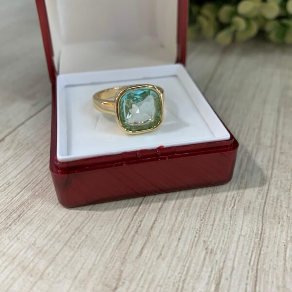 Anillo baño en oro cristal aguamarina nro 18