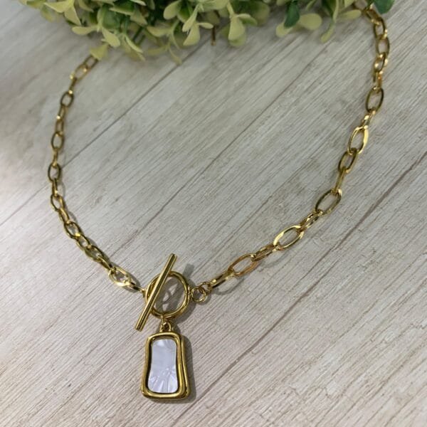 Collar acero dije blanco timon