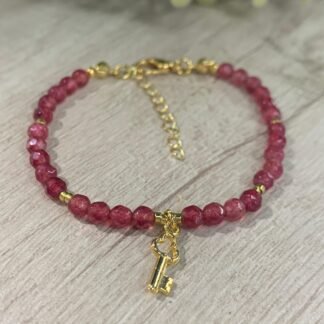 Pulsera Llave ?gatas granate ba?o en oro