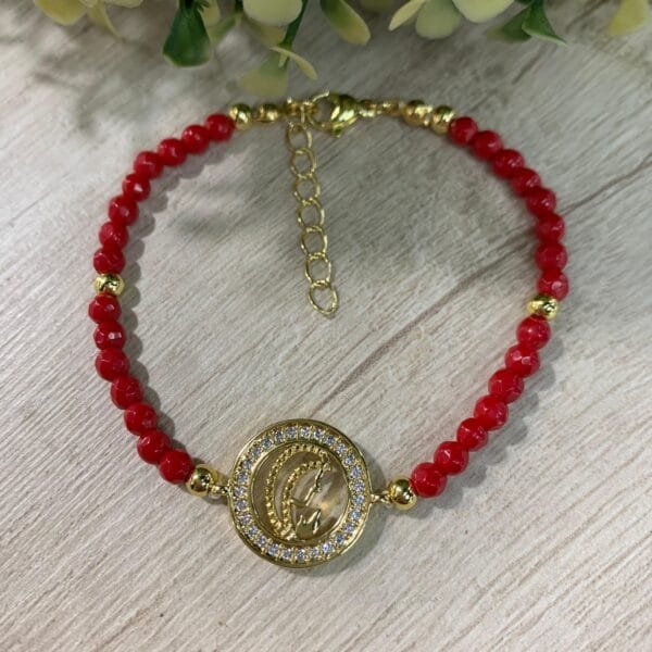 Pulsera ágatas Virgen niña baño oro