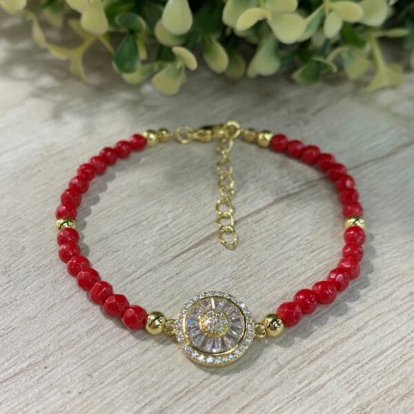 Pulsera ágatas Flor baño oro