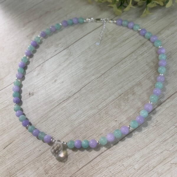 Collar cuarzo cristal plata ágatas lila menta