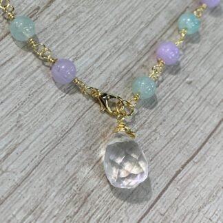 Collar cuarzo cristal ba?o oro ?gatas lila menta