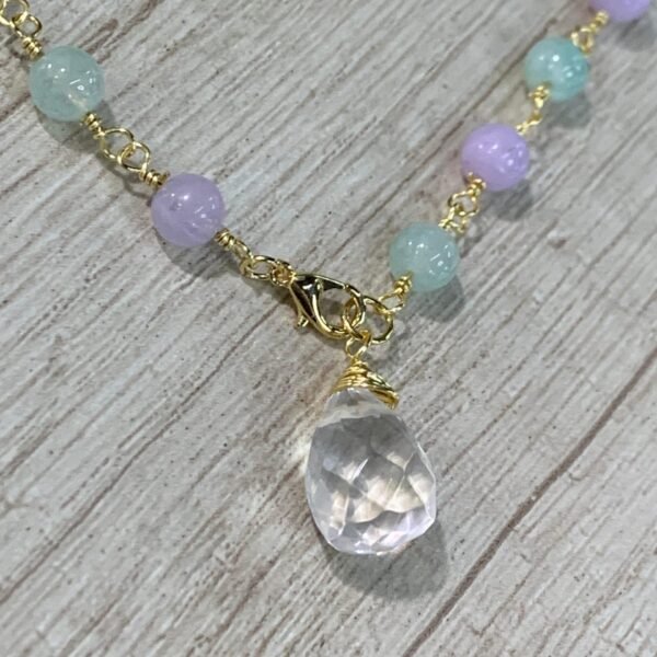 Collar cuarzo cristal baño oro ágatas lila menta