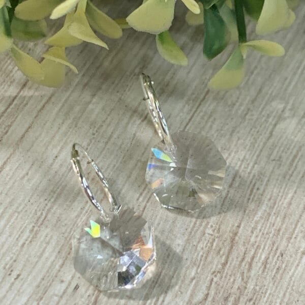 Aros plata argolla cristal Octagonal