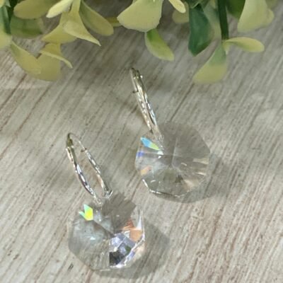 Aros plata argolla cristal Octagonal