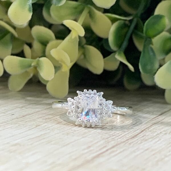 Anillo plata circón rectangular microcircones n°18