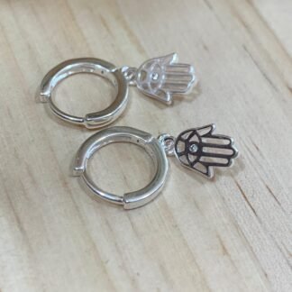 Aros Plata broche huggie mano de f?tima
