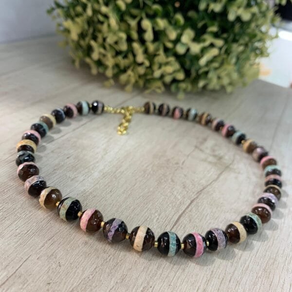 Collar ágatas líneas multicolor 10mm