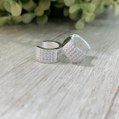 Aros Plata Huggie 5 filas microcircones 12mm