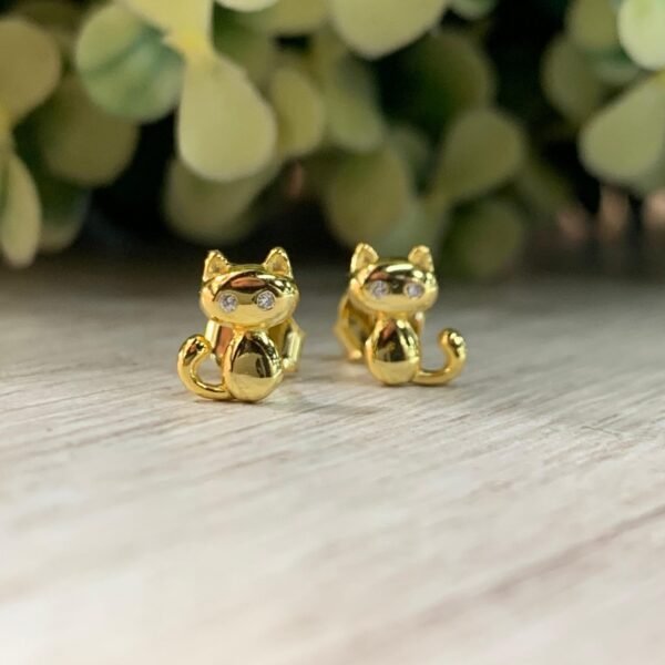 Aros Gato circ?n plata ba?ada en oro