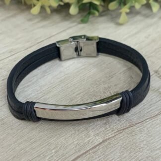 Pulsera doble negra detalle metalico
