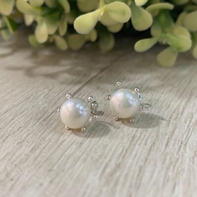 Aros plata casquillo perla de río 10mm