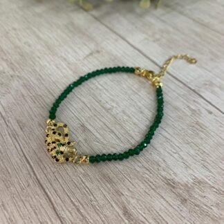 Pulsera Pantera cristales verdes ba?o oro