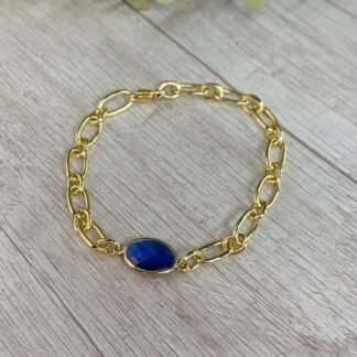 Pulsera cristal azul ba?o oro