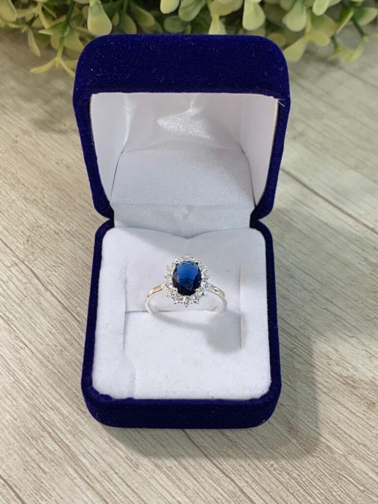 Anillo Plata Lady Di azul N17